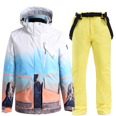 Slidinėjimo kostiumas Moteriška slidinėjimo striukė ir slidinėjimo kelnės Žiemos -30° Šiltas, atsparus vėjui ir vandeniui atsparus snieglenčių striukės lauke sniego slidinėjimo paltai Kelnės