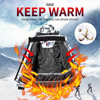 Χειμερινό νέο ανδρικό σετ σκι Παχύ ζεστό μπουφάν για σνόουμπορντ εξωτερικού χώρου Αδιάβροχη φόρμα για σκι Κοστούμι σκι Παντελόνι Χιόνι Αναπνεύσιμο παλτό