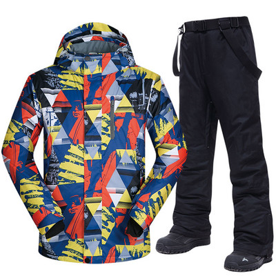 Naujas žieminis slidinėjimo rinkinys Vyriškas pastorintas šiltas lauko snieglenčių striukė Vėjui atsparus vandeniui atsparus kombinezonas Slidinėjimo kostiumas Sniego kelnės kvėpuojantis paltas