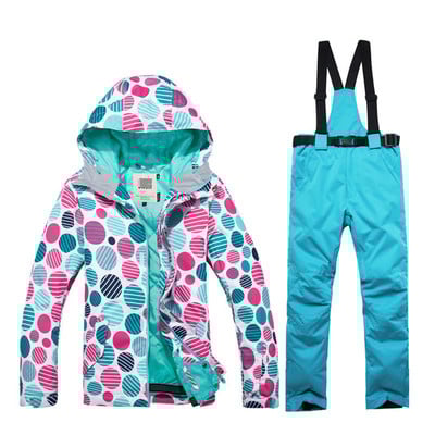 Aukštos kokybės žieminis moteriškas slidinėjimo kostiumas snieglenčių neperšlampamas vėjui atsparus šiltas žiemos alpinizmo sniego batai + nuimamos kelnės su antkrūtiniu