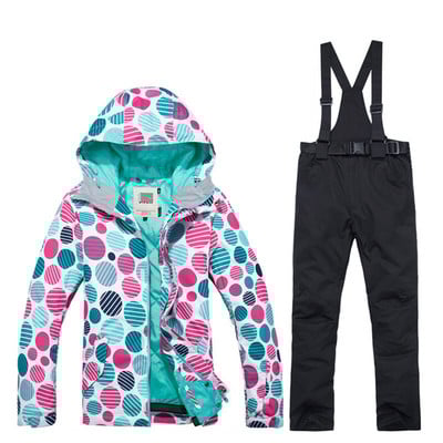 Aukštos kokybės žieminis moteriškas slidinėjimo kostiumas snieglenčių neperšlampamas vėjui atsparus šiltas žiemos alpinizmo sniego batai + nuimamos kelnės su antkrūtiniu
