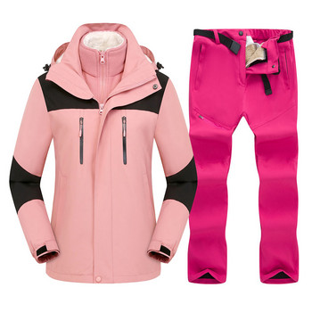 2022 Γυναικεία φόρμα σκι Χειμερινή ζεστή κουκούλα για σκι Σετ αντιανεμικό αδιάβροχο 3 σε 1 μπουφάν και παντελόνι Σκι Κοστούμια Snowboard Κοστούμια χιονιού
