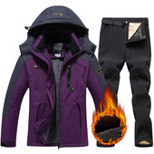 Moteriškas slidinėjimo kostiumas vandeniui atsparus snieglenčių striukė Kelnės Šiltos žiemos sniego paltas kalnų vėjo striukė su gobtuvu lietpaltis Moteriški slidinėjimo komplektai