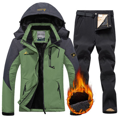 Moteriškas slidinėjimo kostiumas vandeniui atsparus snieglenčių striukė Kelnės Šiltos žiemos sniego paltas kalnų vėjo striukė su gobtuvu lietpaltis Moteriški slidinėjimo komplektai