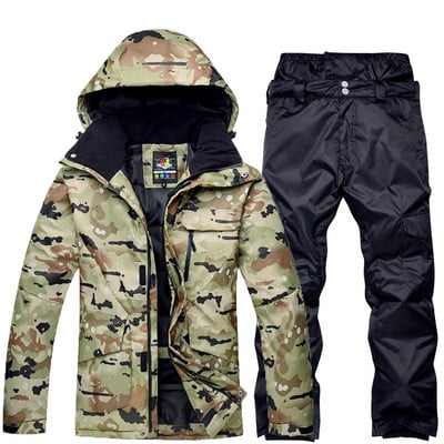 Žiemos šiltas kamufliažinis slidinėjimo kostiumas vyrams slidinėjimo kostiumų rinkiniai lauko sniego rūbai vandeniui atsparūs vėjui suaugusiųjų sportiniai kostiumai
