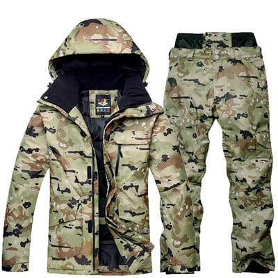 Žiemos šiltas kamufliažinis slidinėjimo kostiumas vyrams slidinėjimo kostiumų rinkiniai lauko sniego rūbai vandeniui atsparūs vėjui suaugusiųjų sportiniai kostiumai