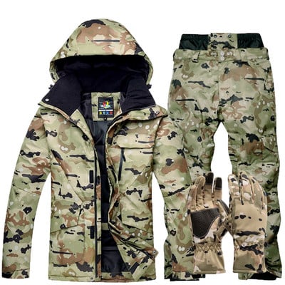 Žiemos šiltas kamufliažinis slidinėjimo kostiumas vyrams slidinėjimo kostiumų rinkiniai lauko sniego rūbai vandeniui atsparūs vėjui suaugusiųjų sportiniai kostiumai