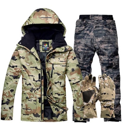 Žiemos šiltas kamufliažinis slidinėjimo kostiumas vyrams slidinėjimo kostiumų rinkiniai lauko sniego rūbai vandeniui atsparūs vėjui suaugusiųjų sportiniai kostiumai