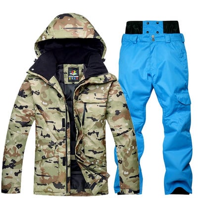 Žiemos šiltas kamufliažinis slidinėjimo kostiumas vyrams slidinėjimo kostiumų rinkiniai lauko sniego rūbai vandeniui atsparūs vėjui suaugusiųjų sportiniai kostiumai