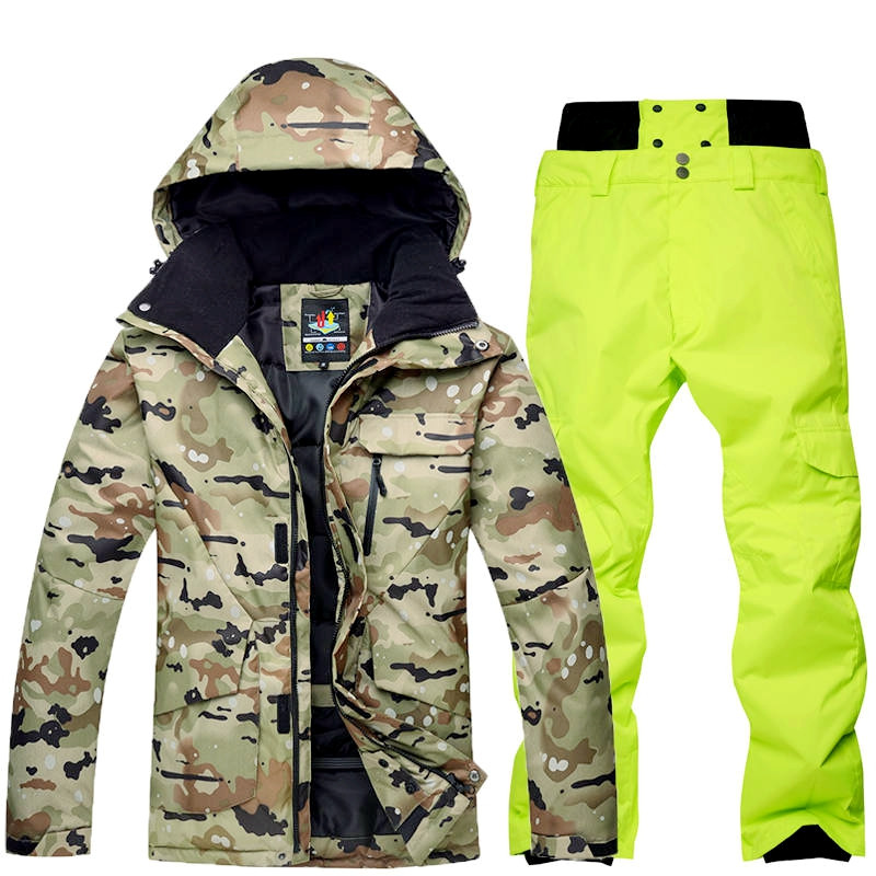 Žiemos šiltas kamufliažinis slidinėjimo kostiumas vyrams slidinėjimo kostiumų rinkiniai lauko sniego rūbai vandeniui atsparūs vėjui suaugusiųjų sportiniai kostiumai
