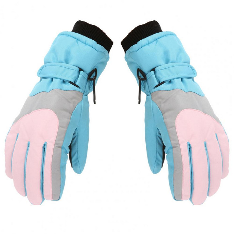 1 pora vaikiškų slidinėjimo pirštinių elastingas riešas Patogios šiltos, vandeniui atsparios lauko sportinės pirštinės, skirtos slidinėjimui snieglenčių sportui žygiuoti dviračiu