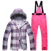 Profesionalūs žiemos moterų slidinėjimo kostiumai, šilti ir vėjui atsparūs vandeniui, sniego kailio apykakle, moteriška slidinėjimo striukė + slidinėjimo kelnės