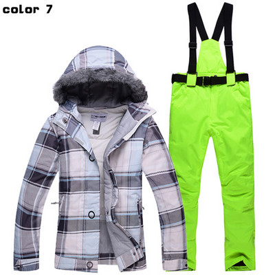 Profesionalūs žiemos moterų slidinėjimo kostiumai, šilti ir vėjui atsparūs vandeniui, sniego kailio apykakle, moteriška slidinėjimo striukė + slidinėjimo kelnės