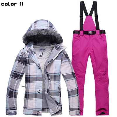 Profesionalūs žiemos moterų slidinėjimo kostiumai, šilti ir vėjui atsparūs vandeniui, sniego kailio apykakle, moteriška slidinėjimo striukė + slidinėjimo kelnės