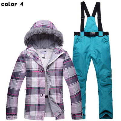 Profesionalūs žiemos moterų slidinėjimo kostiumai, šilti ir vėjui atsparūs vandeniui, sniego kailio apykakle, moteriška slidinėjimo striukė + slidinėjimo kelnės
