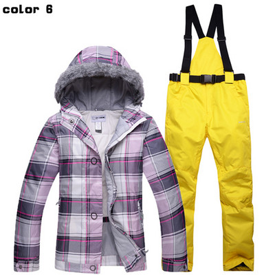Profesionalūs žiemos moterų slidinėjimo kostiumai, šilti ir vėjui atsparūs vandeniui, sniego kailio apykakle, moteriška slidinėjimo striukė + slidinėjimo kelnės
