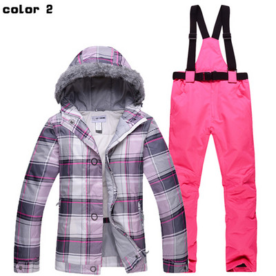 Profesionalūs žiemos moterų slidinėjimo kostiumai, šilti ir vėjui atsparūs vandeniui, sniego kailio apykakle, moteriška slidinėjimo striukė + slidinėjimo kelnės