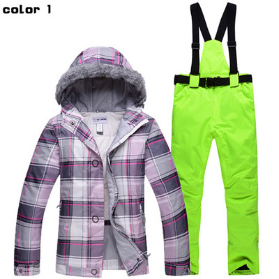 Profesionalūs žiemos moterų slidinėjimo kostiumai, šilti ir vėjui atsparūs vandeniui, sniego kailio apykakle, moteriška slidinėjimo striukė + slidinėjimo kelnės