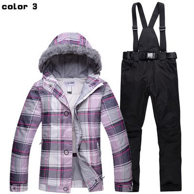 Profesionalūs žiemos moterų slidinėjimo kostiumai, šilti ir vėjui atsparūs vandeniui, sniego kailio apykakle, moteriška slidinėjimo striukė + slidinėjimo kelnės