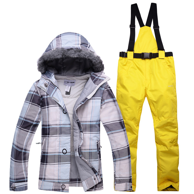 Profesionalūs žiemos moterų slidinėjimo kostiumai, šilti ir vėjui atsparūs vandeniui, sniego kailio apykakle, moteriška slidinėjimo striukė + slidinėjimo kelnės