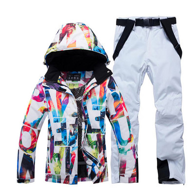 Naujas storas šiltas moteriškas slidinėjimo kostiumas, atsparus vandeniui, atsparus vėjui, slidinėjimo ir snieglenčių striukės kelnių rinkinys, moteriški sniego kostiumai lauke