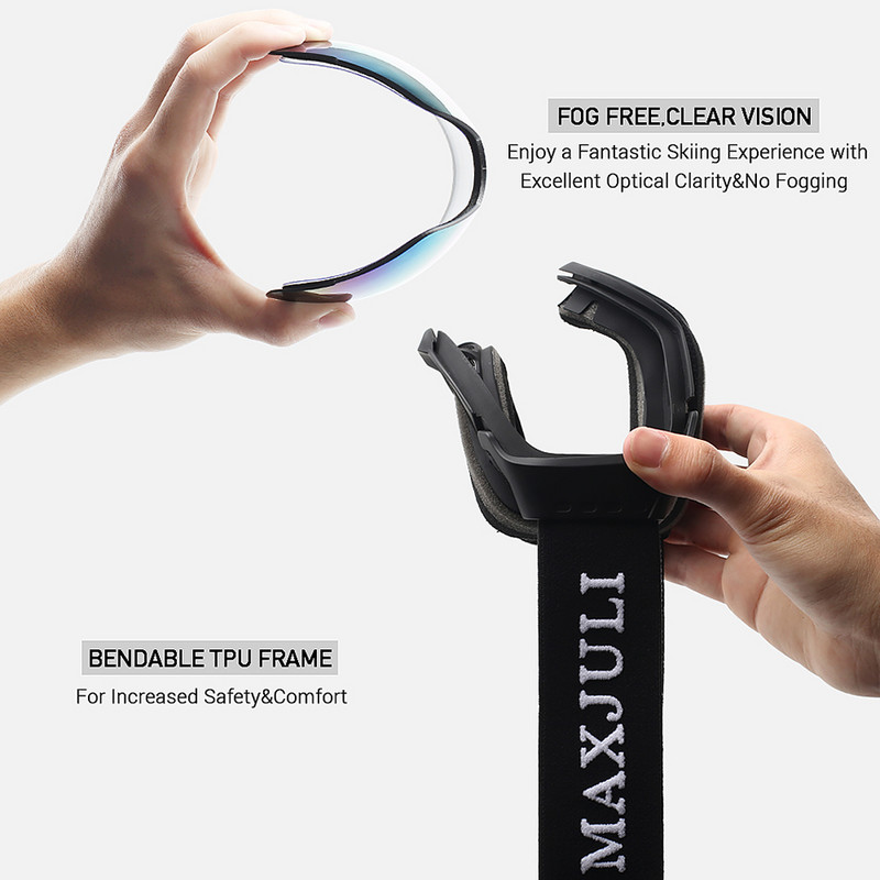 Ochelari de schi, OTG Anti-Ceata Snowboard Skate Snowmoblie Ochelari de zapada cu lentile sferice cu strat dublu Bărbați Femei M4