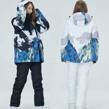 Νέο χοντρό ζεστό γυναικείο κοστούμι σκι Εξωτερικά ρούχα σκι Αντιανεμικό αδιάβροχο κοστούμι σνόουμπορντ Παντελόνι χιονιού Αθλητικό χειμερινό γυναικείο μπουφάν