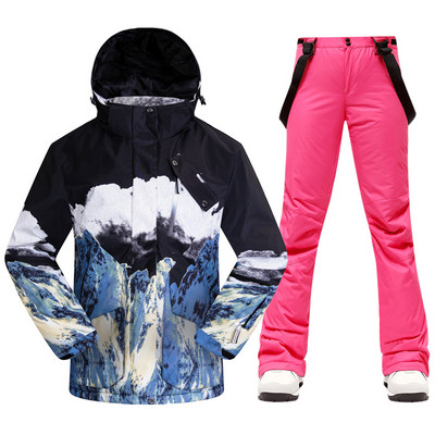 Naujas storas šiltas moteriškas slidinėjimo kostiumas lauko slidinėjimo apranga vėjui atsparus vandeniui atsparus snieglenčių kostiumas sniego kelnės Sportinė žieminė moteriška striukė