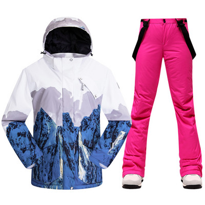 Naujas storas šiltas moteriškas slidinėjimo kostiumas lauko slidinėjimo apranga vėjui atsparus vandeniui atsparus snieglenčių kostiumas sniego kelnės Sportinė žieminė moteriška striukė