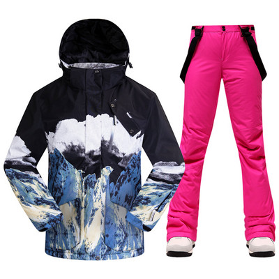 Naujas storas šiltas moteriškas slidinėjimo kostiumas lauko slidinėjimo apranga vėjui atsparus vandeniui atsparus snieglenčių kostiumas sniego kelnės Sportinė žieminė moteriška striukė