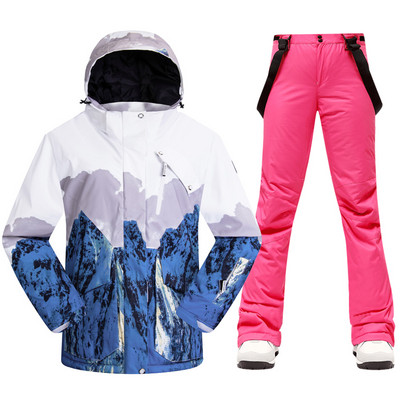 Naujas storas šiltas moteriškas slidinėjimo kostiumas lauko slidinėjimo apranga vėjui atsparus vandeniui atsparus snieglenčių kostiumas sniego kelnės Sportinė žieminė moteriška striukė