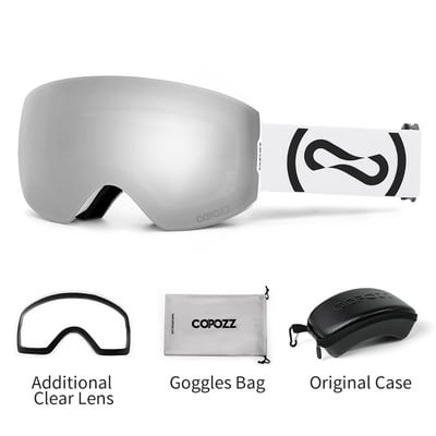 COPOZZ magnetiniai žiemos slidinėjimo akiniai UV400 apsauga nuo raso slidinėjimo akiniai vyriški moteriški skaidraus objektyvo dėklo rinkinys, snieglenčių akiniai