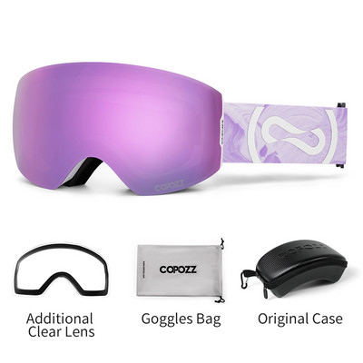 COPOZZ magnetiniai žiemos slidinėjimo akiniai UV400 apsauga nuo raso slidinėjimo akiniai vyriški moteriški skaidraus objektyvo dėklo rinkinys, snieglenčių akiniai