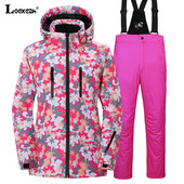 Unisex slidinėjimo apranga Vyriška Moteriška Storas Šiltas Slidinėjimo Kostiumas Neperpučiamas snieglenčių rinkinys Neperšlampamas slidinėjimo snieglenčių striukės kelnių komplektas