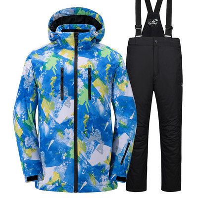 Unisex slidinėjimo apranga Vyriška Moteriška Storas Šiltas Slidinėjimo Kostiumas Neperpučiamas snieglenčių rinkinys Neperšlampamas slidinėjimo snieglenčių striukės kelnių komplektas