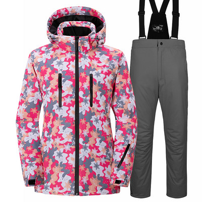 Unisex slidinėjimo apranga Vyriška Moteriška Storas Šiltas Slidinėjimo Kostiumas Neperpučiamas snieglenčių rinkinys Neperšlampamas slidinėjimo snieglenčių striukės kelnių komplektas