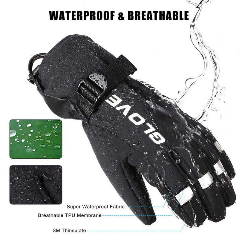 VAKARŲ DVIRAČIO Žiemos slidinėjimo pirštinės Snieglenčių pirštinės Sniego motociklo Pirštinės dviratininkams Neperšlampamos vėjui atsparios vandeniui atsparios sniegui Šiltos slidinėjimo pirštinės