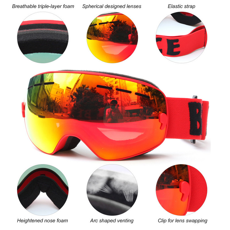 Benice Ochelari de schi pentru copii Ochelari de snowboard pentru copii Uv400 Anti-aburire baieti fata ochelari de schi lentile sferice Ochelari mari de schi