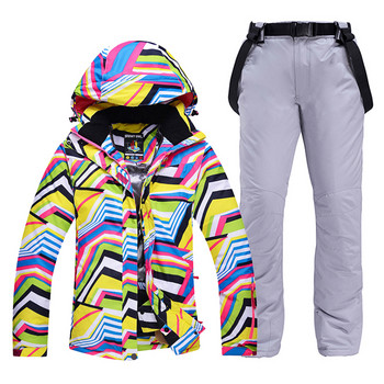 По-евтини дамски дрехи за сняг Zebra Crossing Ски костюм Комплекти за сноуборд Ветроустойчив водоустойчив яке за спортни костюми на открито + панталон с презрамка