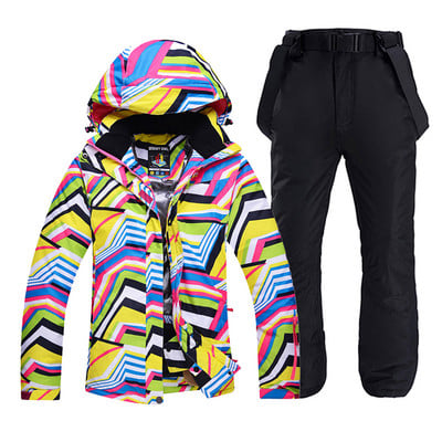 Pigesni moteriški sniego drabužiai Zebra Crossing slidinėjimo kostiumo snieglenčių rinkiniai, atsparūs vėjui ir vandeniui atspari lauko sportinių kostiumų striukė + kelnaitės su dirželiu