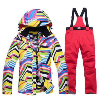 Pigesni moteriški sniego drabužiai Zebra Crossing slidinėjimo kostiumo snieglenčių rinkiniai, atsparūs vėjui ir vandeniui atspari lauko sportinių kostiumų striukė + kelnaitės su dirželiu