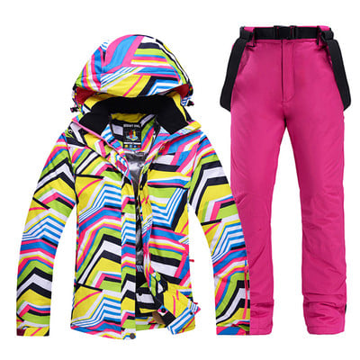 Pigesni moteriški sniego drabužiai Zebra Crossing slidinėjimo kostiumo snieglenčių rinkiniai, atsparūs vėjui ir vandeniui atspari lauko sportinių kostiumų striukė + kelnaitės su dirželiu