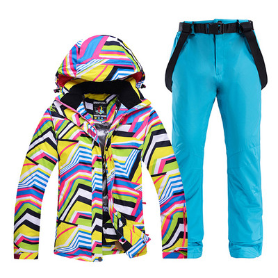 Pigesni moteriški sniego drabužiai Zebra Crossing slidinėjimo kostiumo snieglenčių rinkiniai, atsparūs vėjui ir vandeniui atspari lauko sportinių kostiumų striukė + kelnaitės su dirželiu