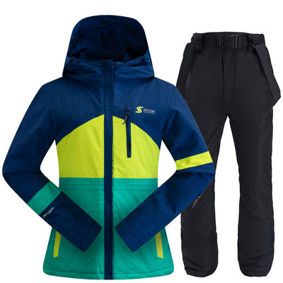 Costum de schi pentru femei, iarnă, în aer liber, cald, rezistent la vânt, impermeabil, pentru schi, pentru snowboard, jachetă de schi respirabilă pentru femei, pantaloni de schi, costum pentru zăpadă