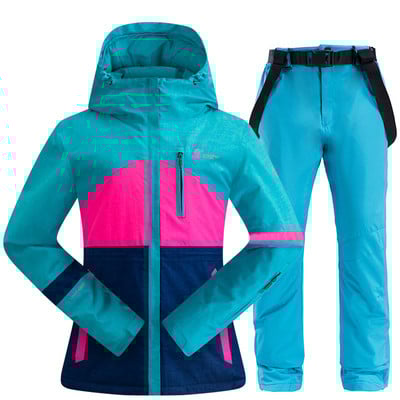 Costum de schi pentru femei, iarnă, în aer liber, cald, rezistent la vânt, impermeabil, pentru schi, pentru snowboard, jachetă de schi respirabilă pentru femei, pantaloni de schi, costum pentru zăpadă