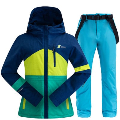 Costum de schi pentru femei, iarnă, în aer liber, cald, rezistent la vânt, impermeabil, pentru schi, pentru snowboard, jachetă de schi respirabilă pentru femei, pantaloni de schi, costum pentru zăpadă