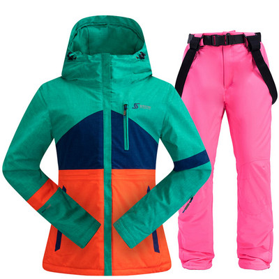 Costum de schi pentru femei, iarnă, în aer liber, cald, rezistent la vânt, impermeabil, pentru schi, pentru snowboard, jachetă de schi respirabilă pentru femei, pantaloni de schi, costum pentru zăpadă