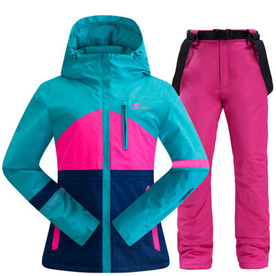 Costum de schi pentru femei, iarnă, în aer liber, cald, rezistent la vânt, impermeabil, pentru schi, pentru snowboard, jachetă de schi respirabilă pentru femei, pantaloni de schi, costum pentru zăpadă
