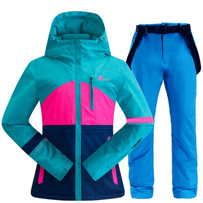 Costum de schi pentru femei, iarnă, în aer liber, cald, rezistent la vânt, impermeabil, pentru schi, pentru snowboard, jachetă de schi respirabilă pentru femei, pantaloni de schi, costum pentru zăpadă