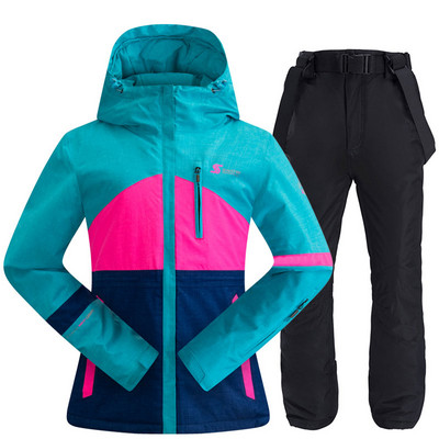 Costum de schi pentru femei, iarnă, în aer liber, cald, rezistent la vânt, impermeabil, pentru schi, pentru snowboard, jachetă de schi respirabilă pentru femei, pantaloni de schi, costum pentru zăpadă